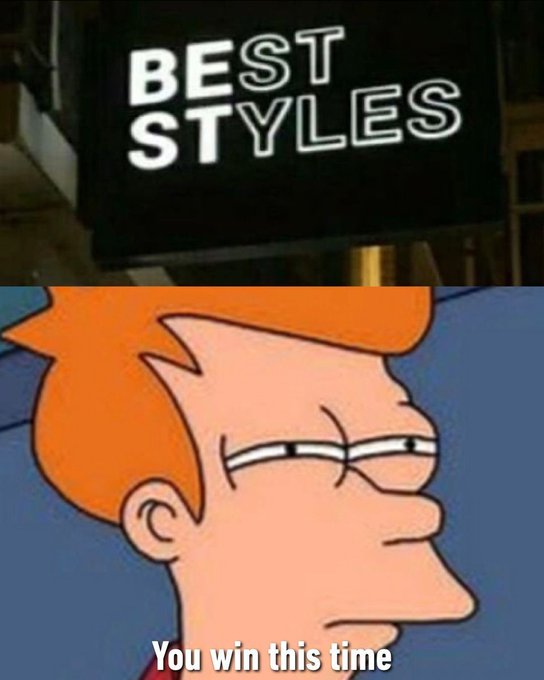 A meme showing a "BEST STYLES" store sign above the "You win this time" Futurama Fry image, humorously implying that the cryptocurrencies BTC, ETH, SOL, and TRX outperformed all others as the "best" investment styles.