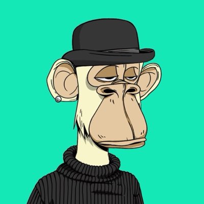 A digital illustration of a cartoon monkey wearing a black bowler hat and a black ribbed turtleneck sweater against a solid green background.