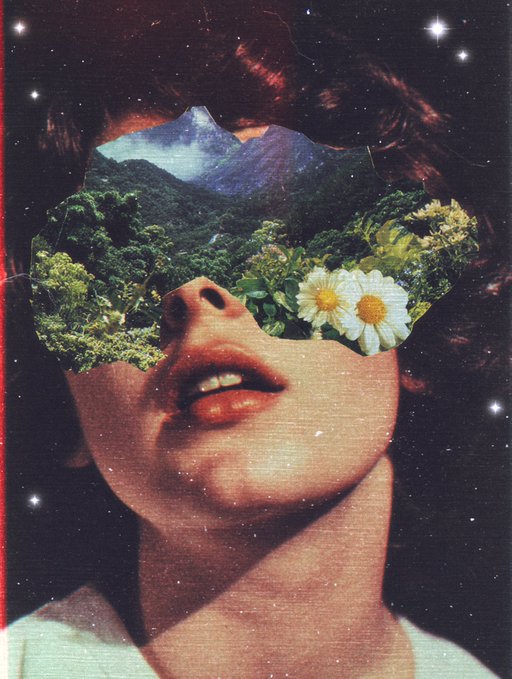 The image features an artistic collage of a person's face with flowers and trees, creating a unique and creative representation of nature. The photo has been edited or altered to include elements from the original image, such as the head of a woman wearing glasses and a white shirt. The caption at the bottom of the image reads "Your mind is a garden, treat it gently." This message encourages viewers to appreciate and care for their mental well-being by nurturing positive thoughts and emotions.