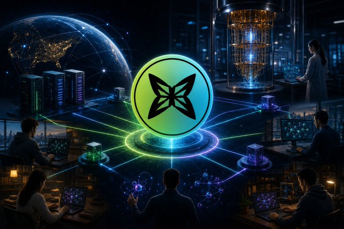 The image features a group of people working at computers with a large butterfly graphic in the center. The butterfly is surrounded by various computer screens displaying different data or information related to quantum computing. The people are engaged in their work, possibly discussing or analyzing the content displayed on the screens. The focus of the image seems to be on the concept of distributed computing and its potential impact on the field of quantum security.
