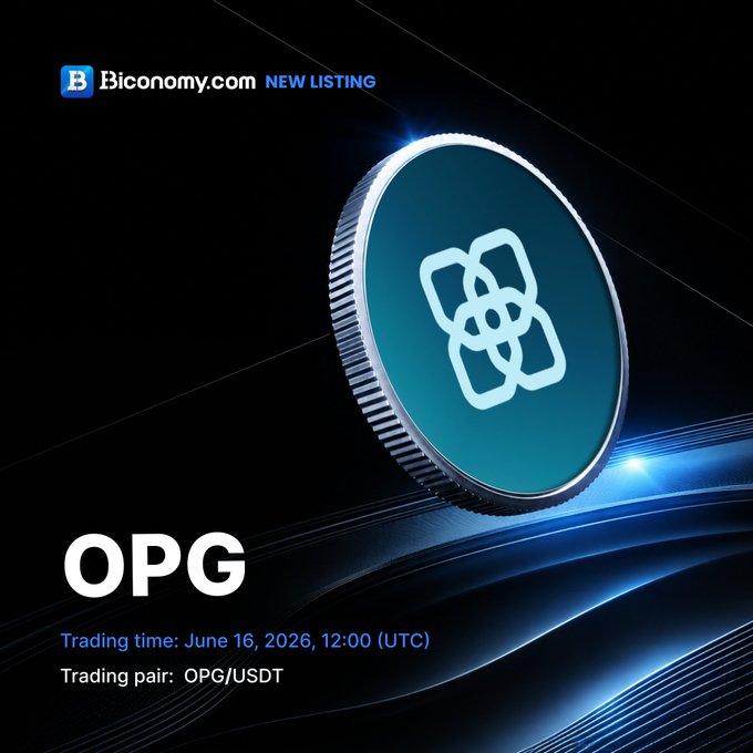 The image features a coin with an open-graded design, which is the main focus of the post. The text "OPG" is displayed below the coin, indicating that it's related to trading pairs or a specific cryptocurrency. The post also mentions a trading pair and a specific time for the trading event.