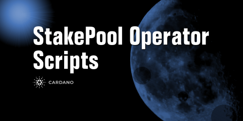 Title card reading 'StakePool Operator Scripts' with the Cardano logo, set against a dark space scene with a moon.