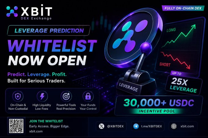 The image presents an advertisement for a new cryptocurrency exchange called XBITDEX, which specializes in leveraging predictions. The main focus of the advertisement is the recent launch of their Whitelist feature, offering users the ability to trade directly with whitelist wallets without needing to connect to the underlying network or use KYC/AML verification methods. The advertisement emphasizes that this new feature allows for more efficient and secure trading experiences. It also mentions a partnership between XBITDEX and @XBITDEX, which further highlights their commitment to providing innovative solutions to cryptocurrency traders.
