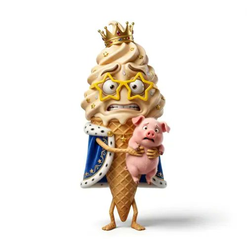 The image features a cartoon ice cream character dressed as a king, wearing a crown and holding a pig in his arms. The caption reads "BRAINROT #4398 has been sold for 0.159 ETH". This suggests that someone has purchased this unique and creative ice cream sculpture from the creator of Brainrot.
