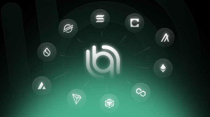 A glowing white "b" logo for Allbridge is centered against a dark green background, surrounded by circular icons representing various blockchain networks including Ethereum, Solana, BNB Chain, Avalanche, Sui, Polygon, and others, visually reinforcing the post's message of Allbridge serving as a unified gateway connecting multiple chains.