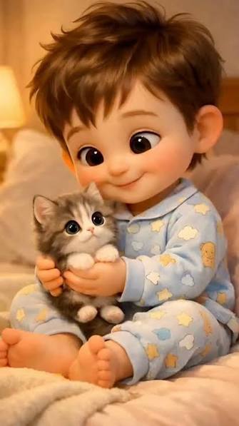 The image features a young boy sitting on a bed, holding a small kitten in his lap. The caption of the image reads "Good Night X Builders", which suggests that the scene might be related to a discussion or conversation about building something together with others. This phrase implies that the image is not meant to be taken literally but rather as an encouraging message for collaboration and teamwork, just like the kitten and the boy working together in their shared space on the bed.