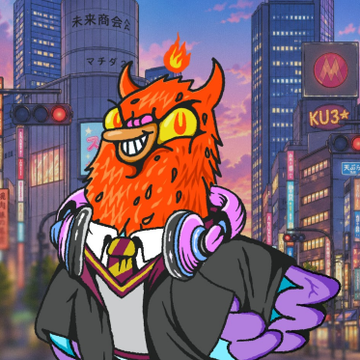 The image features an owl character wearing headphones and a suit with a tie, standing in front of a cityscape at night. The owl has a red beard and is holding a microphone, giving off a hipster vibe. The background includes buildings and traffic lights, creating a bustling urban atmosphere. The post about the giveaway for Rally NFTs mentions that the lucky winner will receive 1 free NFT GTD WL GIVEAWAY.