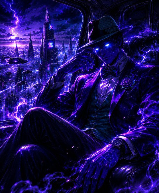 The image features a man dressed in a suit, hat, and tie sitting in an airplane seat with his hands resting on his lap. The background of the image shows a cityscape at night, with buildings lit up by purple lights that create a surreal atmosphere. The caption "Who still believes in Solana? we stay STRONGG" suggests that the man might be referring to the popular TV show "Stranger Things", which features a character named Eleven who is known for her love of science fiction and her fascination with the city of Hawkins, Indiana.