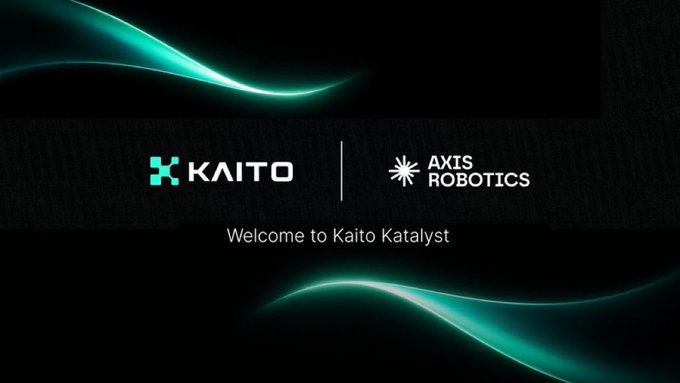A dark welcome screen with green glowing curves displays the logos for "KAITO" and "AXIS ROBOTICS" alongside the text "Welcome to Kaito Katalyst."
