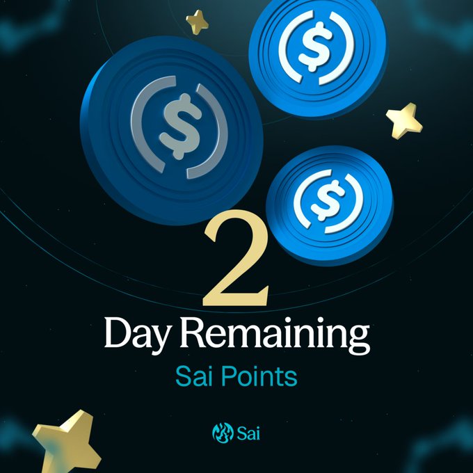 Promotional graphic showing blue USDC-style coins floating with the text '2 Day Remaining' for 'Sai Points'.