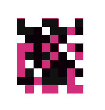 A pixel art figure in pink and black colors against a white background.
