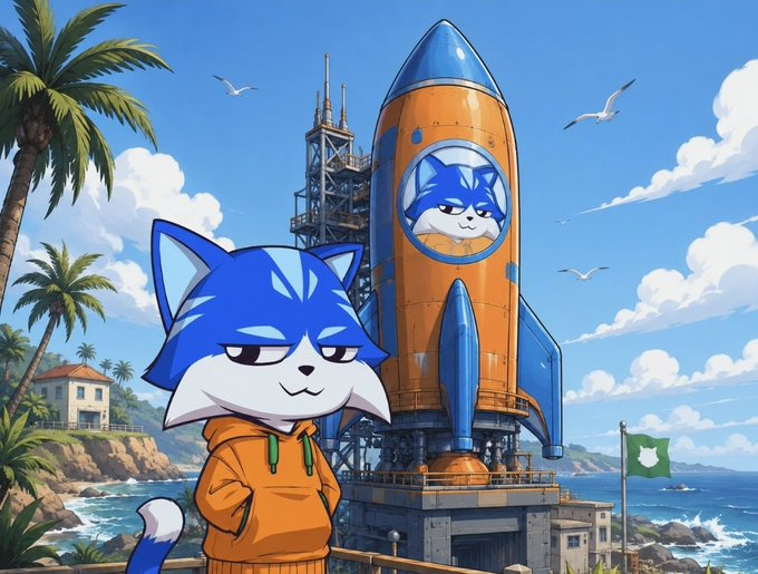The image features an illustration of a dog and a cat standing next to each other with their eyes wide open against a beach scene under a blue sky. The dog is positioned close to a rocket ship, adding to the overall theme of the comparison between dogs and cats. The caption above this image reads, "Dog vs cat is the most universally understood memetic rivalry. And yet the market structure is absurd. Dog coins command over $17B in value. Cat coins are barely $300M. DOGE alone sits at 
over $12.8B. Meanwhile, TOSHI remains a fraction of that at just over 50M." The main focus of the image and the text suggests an ongoing comparison or rivalry between dogs and cats while also drawing attention to market dynamics in this context.