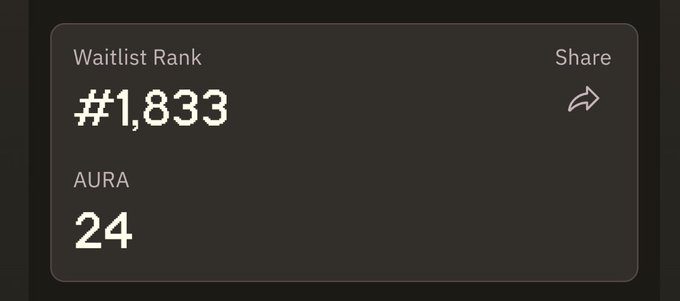 This image shows a screenshot of a phone's wallpaper which displays a list of two things - "waitlist rank" and "aura 24". The phone also has an up-to-date time, and there are two notifications for the user in the chat bubble on the right side - one showing progress towards their goal (with a value of 1,833) and another indicating they have earned some points from sharing something.