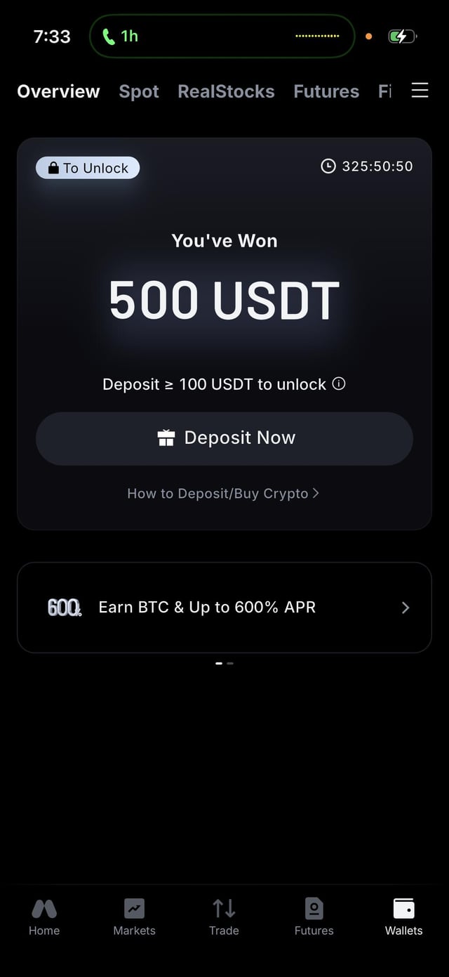 The image shows a cell phone screen displaying an advertisement for a Bitcoin trading app, specifically targeting Mexican users. The advertisement features a black background with white text that reads "Mexc 500 USDT sign up bonus", suggesting that there might be a reward system or promotional offer related to Bitcoin trading in Mexico.