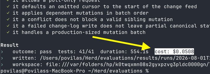 A terminal screenshot shows a test run result with "outcome: pass, tests: 41/41, duration: 554.1s" and a yellow arrow pointing to the highlighted cost of "$0.0508", illustrating the user's point that despite "Max level" Luna testing being significantly slower, the price remains very low.