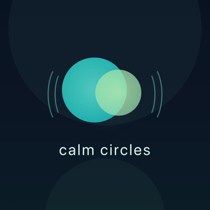 A dark logo featuring two overlapping circles in teal and green with curved lines on either side, labeled "calm circles" below.