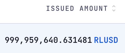 Screenshot showing an issued amount of 999,959,640.631481 RLUSD.