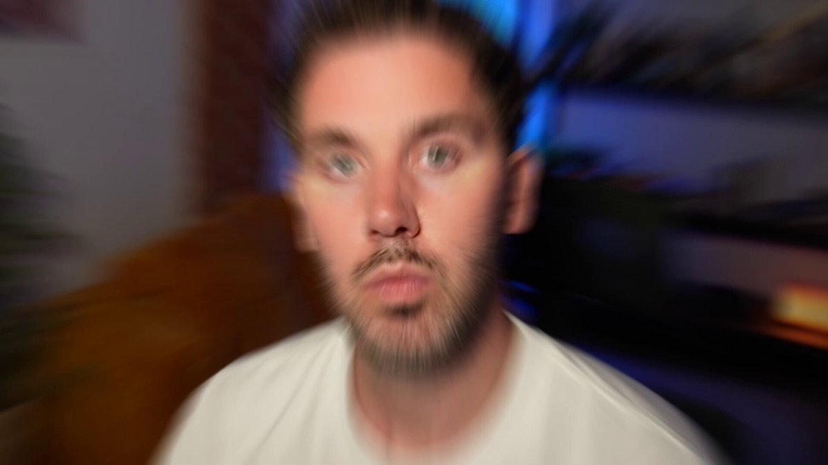 The image shows a man wearing a white shirt with his face blurred out, giving him an intense look as if he's staring directly at the camera. The background appears blurry, suggesting that the photo was taken using a slow shutter speed or a long exposure technique. The caption of the image reads "the monday sweep | episode 48" and provides information about Bitcoin trading plans for the week.