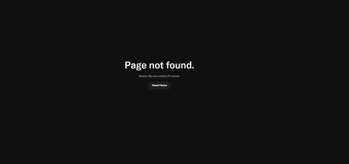 A dark gray screen displaying a 'Page not found.' error message with a 'Head Home' button.