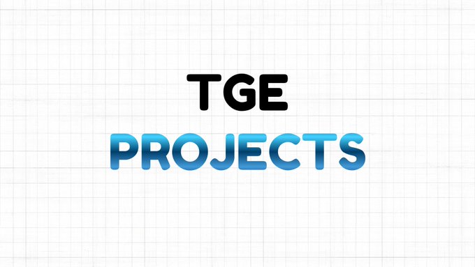 Minimalist graphic on graph-paper background displaying the title 'TGE PROJECTS' in bold black and gradient blue text.