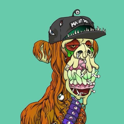 A digital illustration of a Bored Ape NFT character with orange fur, sharp teeth, and a drooping tongue, wearing a gray cap with "MAFIA" text on it. The image relates to the post by highlighting the wearer's recent entry into the Bored Ape Yacht Club community and hinting at further upgrades, referencing the "M2" upgrade mentioned in the caption.