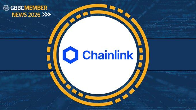 A promotional graphic with a blue and orange circular design displaying the Chainlink logo, labeled "GBBC MEMBER NEWS 2026" in the corner.