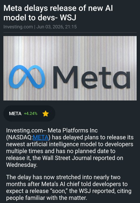 The image shows an email or message with a blue logo for Meta Platforms Inc., which is a company that develops artificial intelligence models, and a white text box containing information about the release of a new AI model. The content also includes a star rating and a date, suggesting it was sent on June 3rd, 2016.