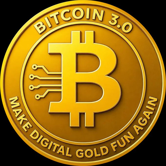 A gold Bitcoin coin featuring the text "BITCOIN 3.0" at the top and "MAKE DIGITAL GOLD FUN AGAIN" along the bottom edge, with a stylized "B" symbol in the center.
