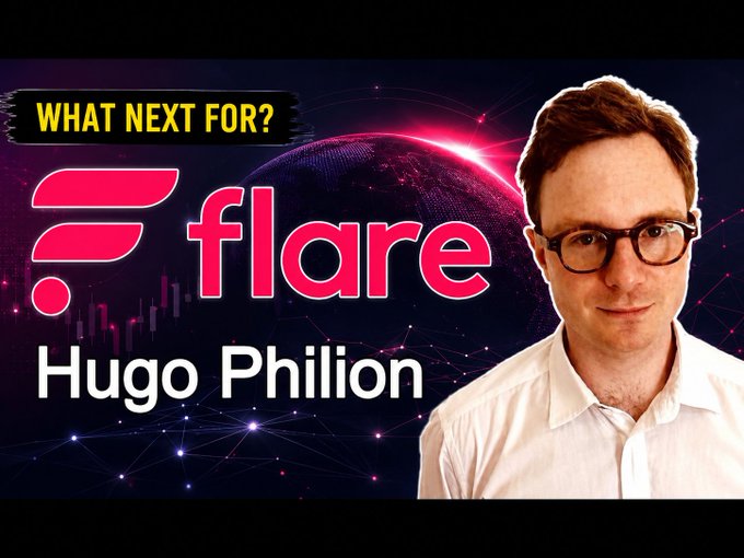 YouTube thumbnail asking 'WHAT NEXT FOR?' the Flare blockchain, featuring a headshot of Hugo Phillion next to the Flare logo.
