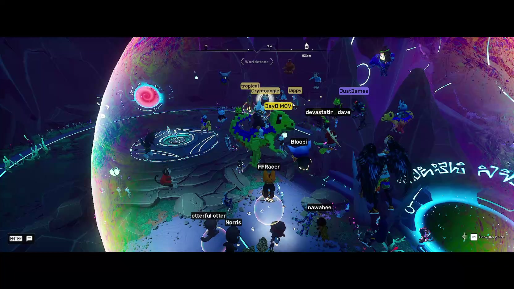 The image shows a large screen displaying a game map with various locations, including planets and stars. The caption of the image reads "GAME TIME is live now We are in @OthersideMeta Link is below Come play and win". This suggests that there might be an ongoing multiplayer game or event taking place on this platform.