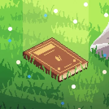 The image features a small brown book lying flat on its side, resting on top of a grassy area with white flowers scattered around it. The text "Another @ChimpersHQ Dojo point acquired" can be seen near the bottom right corner of the image. This suggests that there might have been an achievement or accomplishment related to the post in question, possibly involving the character named @ChimpersHQ from a video game or other online platform.
