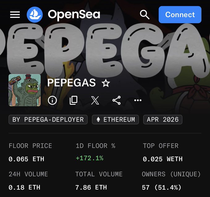 "GM! If anyone @opensea can see this - could I get this collection verified? Pleeeeaaa 

 The image shows a screenshot of the OpenSea NFT collection page for the collection called "PEPEGAS" with the ticker symbol "PEGA". The image shows the collection page with the following text and numbers visible: "PEGA", "PEGA", "PEGA", "PEGA", "PEGA", "PEGA", "PEGA", "PEGA", "PEGA", "PEGA", "PEGA", "PEGA", "PEGA", "PEGA", "PEGA", "PEGA", "PEGA", "PEGA", "PEGA", "PEGA", "PEGA", "PEGA", "PEGA", "PEGA", "PEGA", "PEGA", "PEGA", "PEGA", "PEGA", "PEGA", "PEGA", "PEGA", "PEGA", "