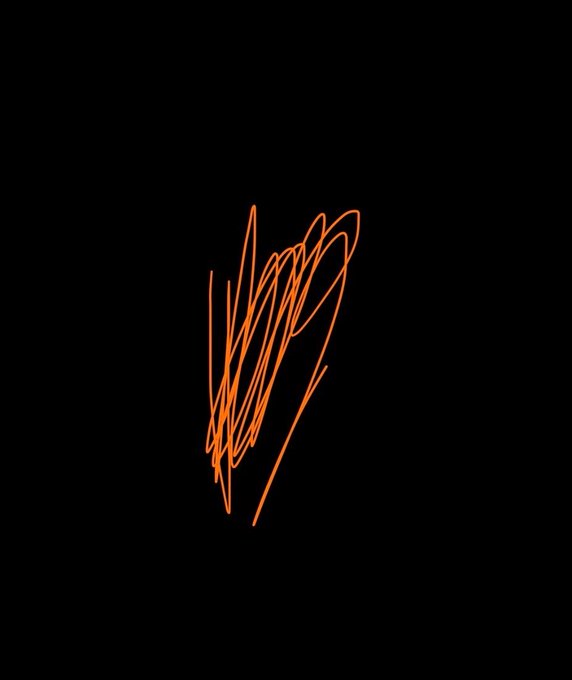 An orange scribbled signature or scrawl is drawn against a solid black background.