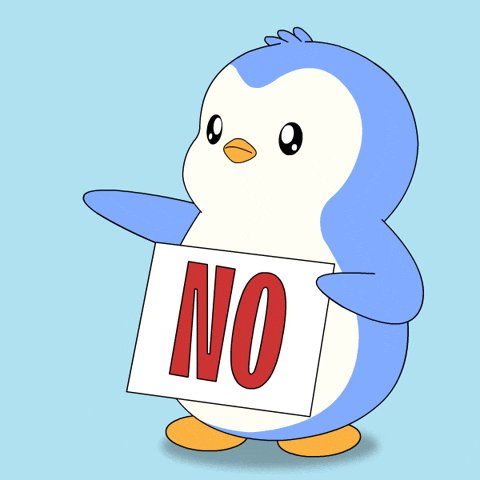 The image features a cartoon penguin standing upright with its arms outstretched, holding up a sign that reads "NO". The penguin appears to be making an anti-noise statement or expressing disagreement about something related to noise pollution.
