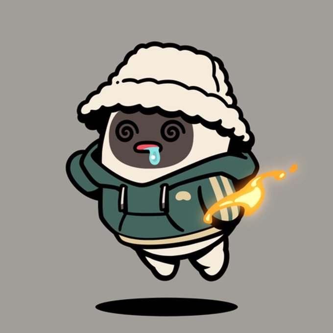 A cartoon "BEANZ" NFT character wearing a teal hoodie and white fur hat, appearing dizzy with swirly eyes, drool, and a flaming element behind its back, floats above a shadow. The artwork relates to the post by depicting the specific BEANZ #6630 NFT that was sold for 0.098 ETH on OpenSea.