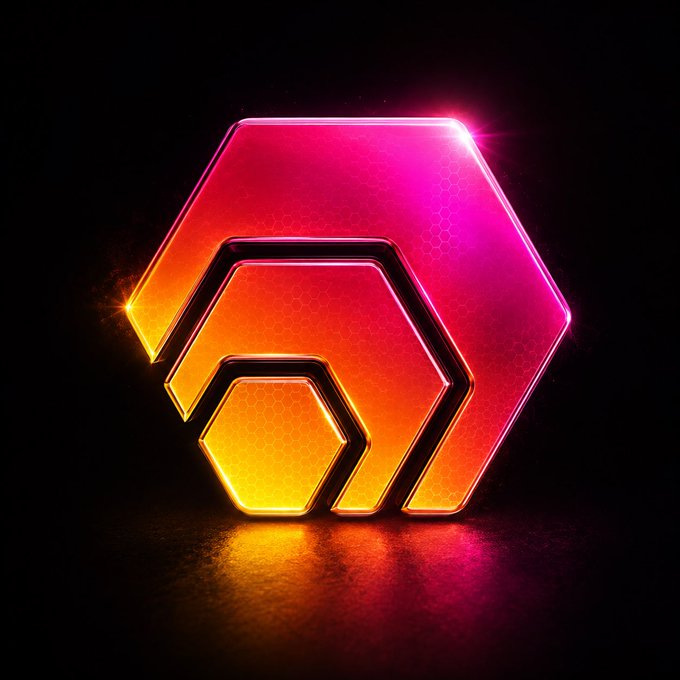 A glowing, neon hexagonal emblem with a fiery gradient from yellow at the base to magenta at the top, mirroring the $HEX token's logo and symbolizing the heated "hated rally" described—where price action burns bright despite widespread skepticism, leaving a wall of sidelined skeptics as potential future buyers.