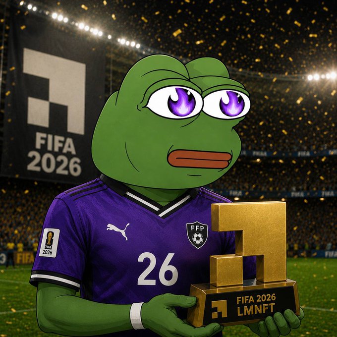 The image features a cartoon frog wearing a purple soccer jersey with the number 26, holding a trophy that says "FIFA 2026" on it. The background of the image shows a soccer field with confetti falling from above, suggesting a celebratory event or competition. The post about pump fun and the frog's connection to the pumpkins market is unrelated to the image and does not have any direct relation to the cartoon frog holding the trophy.