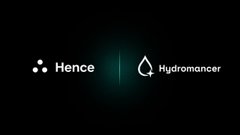 A dark logo screen displaying 'Hence' on the left and 'Hydromancer' on the right, separated by a glowing divider.