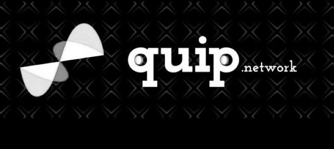 A dark, textured banner displaying a white logo and the text 'quip network'.