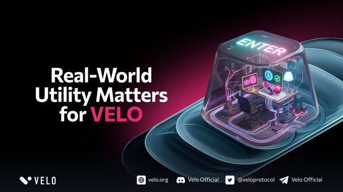 The image features a car with a large glass dome that contains a computer screen displaying the text "Real-World Utility Matters for VELO". The car's design suggests that it could be related to cryptocurrency or blockchain technology, as indicated by the presence of the glass dome and the digital display on the vehicle. The post emphasizes how real-world utility matters in this context because it highlights how VELO brings benefits such as compliant payments, instant off-ramps to local currency, fast settlement for merchants, and rewards on your money. This information is relevant to everyday people or businesses that could potentially benefit from these features when using the car's technology.