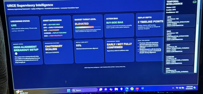 ursi superintelligence dashboard displays a blue screen with a list of actions and their status, including "ALWAYS ALIVE", "ALWAYS ALIVE", and "DANGEROUS".