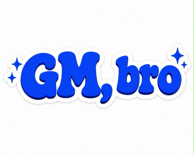 The image displays a blue sticker-style logo reading "GM, bro" surrounded by sparkle accents, which serves as a friendly "good morning" greeting. The accompanying caption playfully challenges "true Shardians" to reply with the same phrase, turning the casual greeting into an inside-community bonding ritual.
