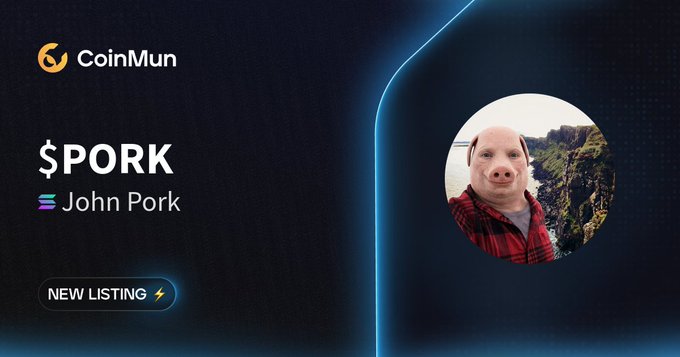 The image shows a website called "coinmun" with an advertisement for Bitcoin. A man's head photo of someone wearing a plaid shirt can be seen, and above him, there are two logos - one for Bitcoin and another related to John Porch, who is listed as the owner of the coin.