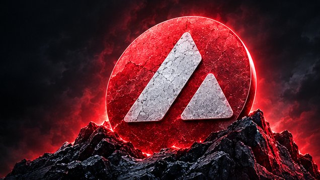 A fiery red Avalanche ($AVAX) logo rises ominously from a rocky, volcanic landscape, symbolizing the explosive price momentum referenced in the post. The dramatic imagery reinforces the caption's message that AVAX's current surge echoes its 2021 hype-driven run to $145, though without the real-world adoption to back it up.