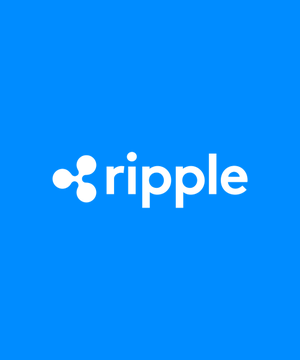 The white 'ripple' logo and its three-circle symbol centered on a bright blue background.