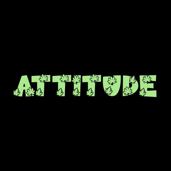 The word 'ATTITUDE' is displayed in light green letters decorated with leaf designs against a black background.