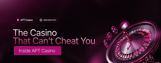 The image features an advertisement for a casino called "Inside APT Casino" that has a pink background, purple text, and a black and white photo of a roulette wheel with numbers on it. The caption below the image reads "I may have just found one of the more interesting GambleFi projects I've come across recently."