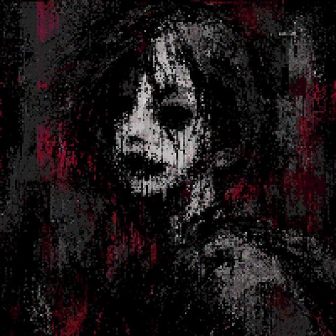 A pixelated, glitch-art style portrait of a face rendered in dark grays and blood-red tones, evoking a haunting, corrupted aesthetic that complements the ominous "Volatile #92" NFT title from the @chainvirus collection.
