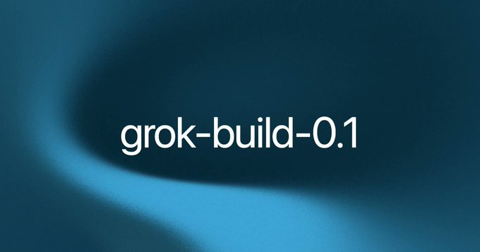 The image features a blue background with white text that reads "grok-build-0.1". The text is positioned at the top of the image, making it the main focus. The image also contains an abstract design or curve, which adds visual interest and complements the overall theme.
