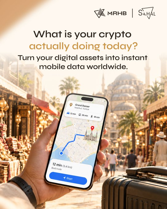 An advertisement for "MRHB | SAHAL" asks "What is your crypto actually doing today?" and shows a hand holding a smartphone with a map navigation app, set against the background of the Grand Bazaar in Istanbul.